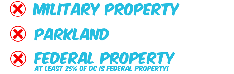 where you can't smoke weed in dc: military property, parkland, federal property - at least 25% of dc is federal property so be careful!